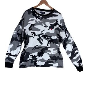 Polo Ralph Lauren Mens XL Camo Waffle Knit Thermal Sleepwear Shirt Grey Black